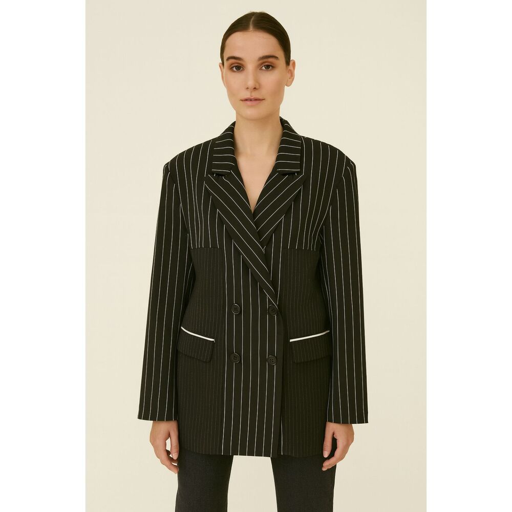 SAINT ART Pinstriped Oversized Blazer Black‎ L/XL